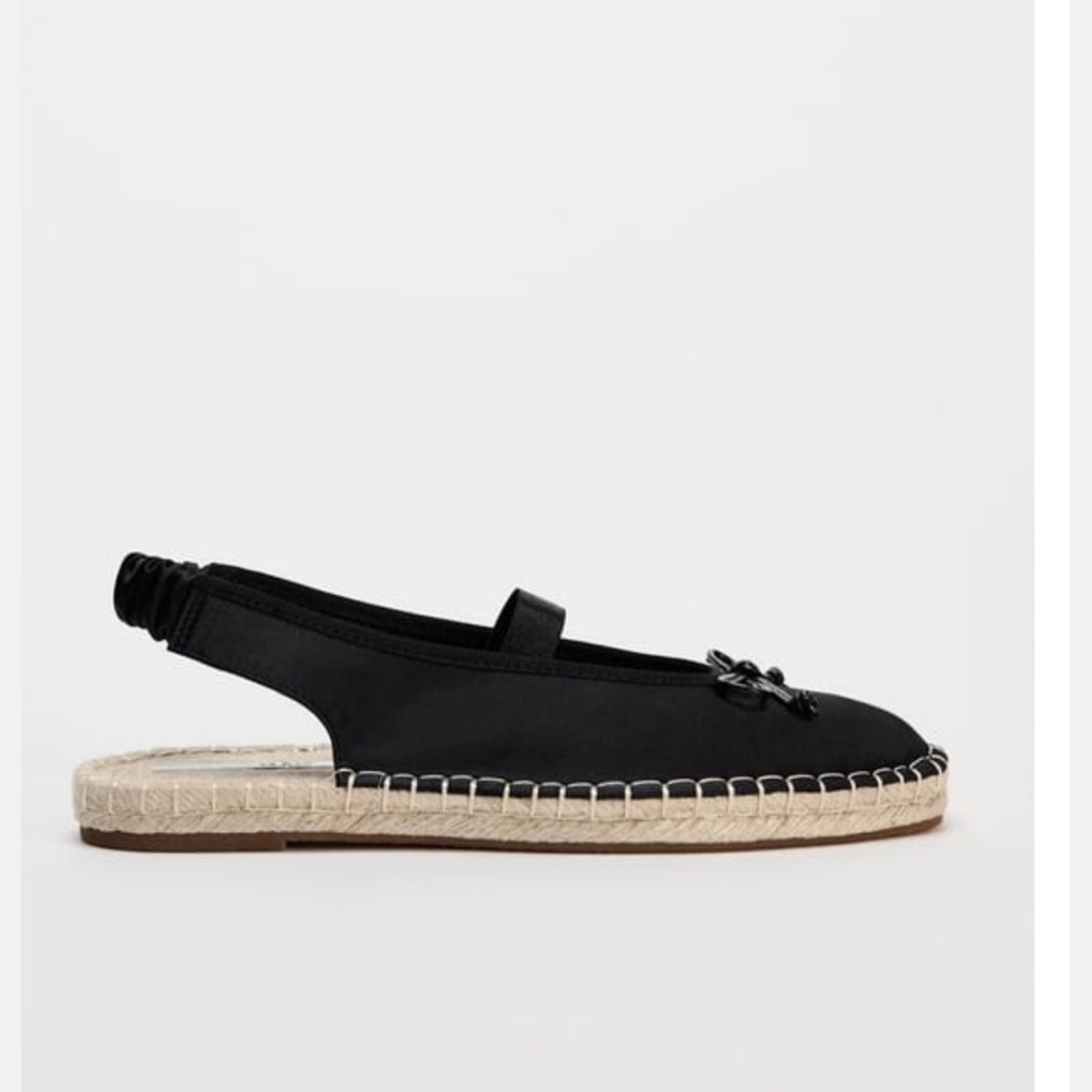 Zara black sling back espadrille flat! NWT Size 8 (40)